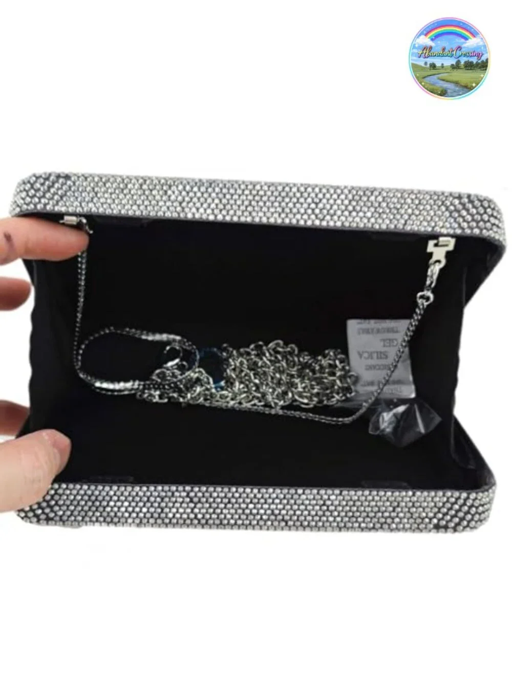 Rhinestone Crystal Cassette Tape Clutch Evening Bag with Chain Straps